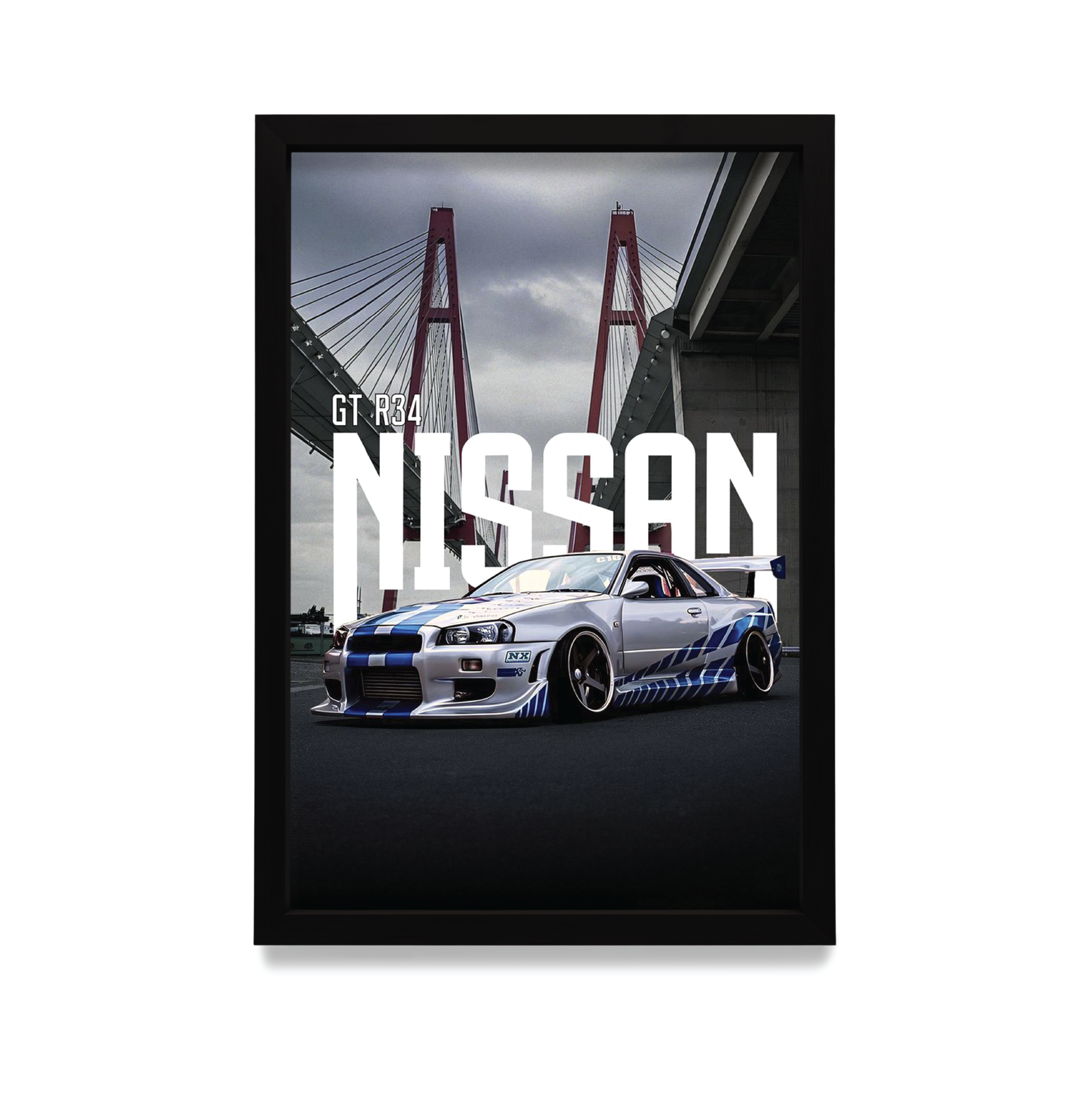 Plakat Nissan GT R34 w czarnej ramie