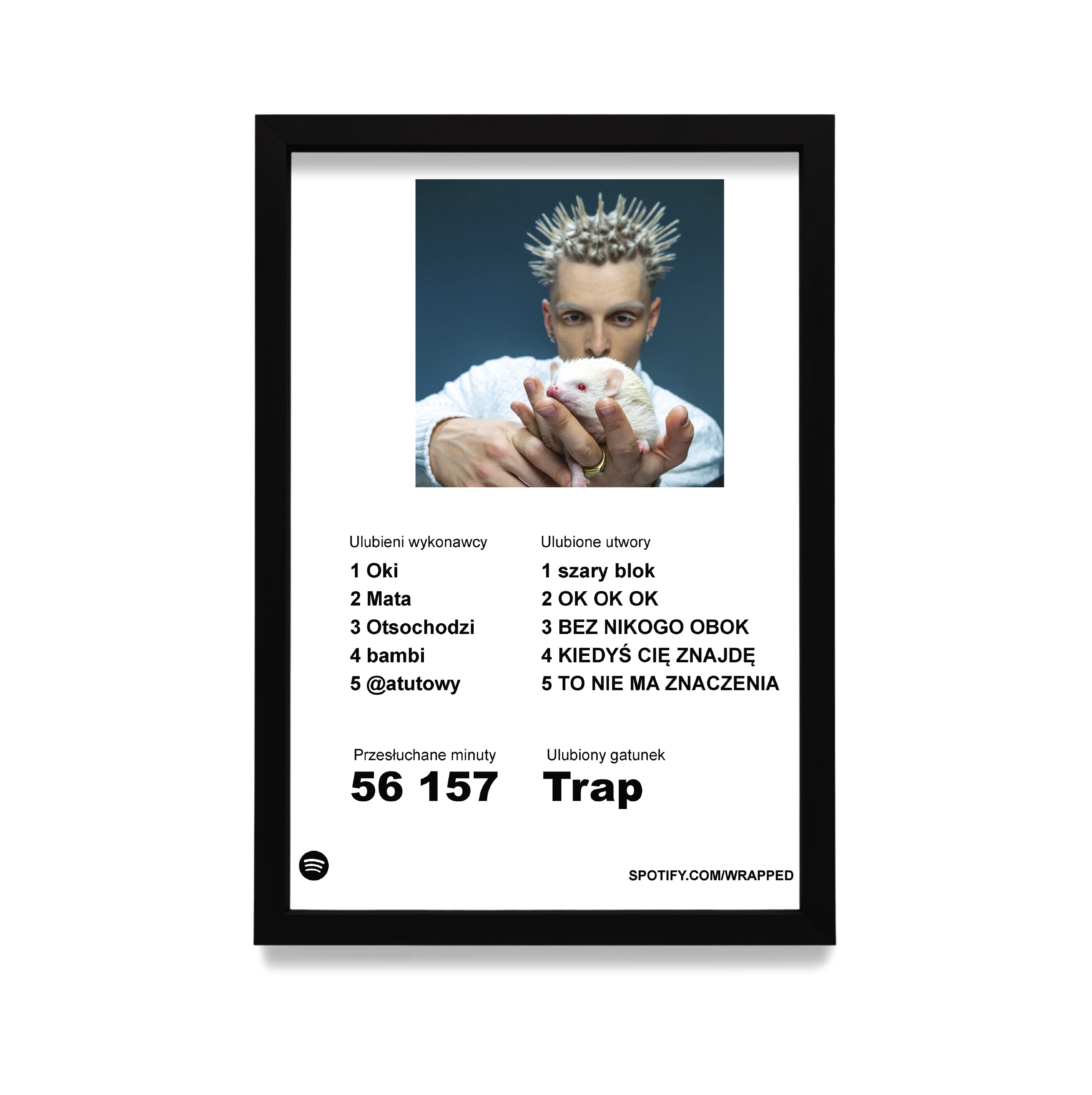 Personalizowany plakat z Spotify Wrapped w czarnej ramie