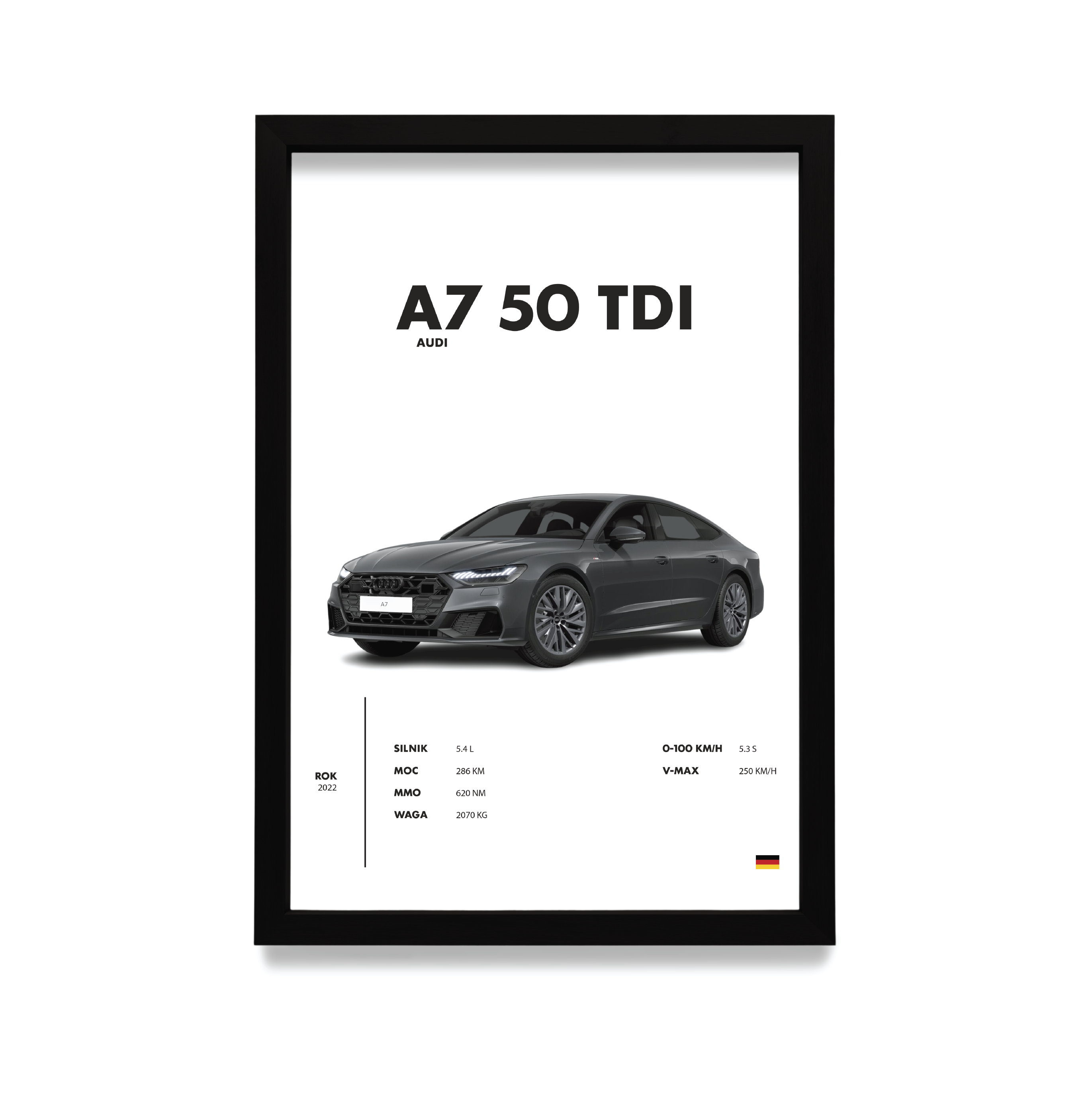 Plakat Audi A7 w czarnej ramie