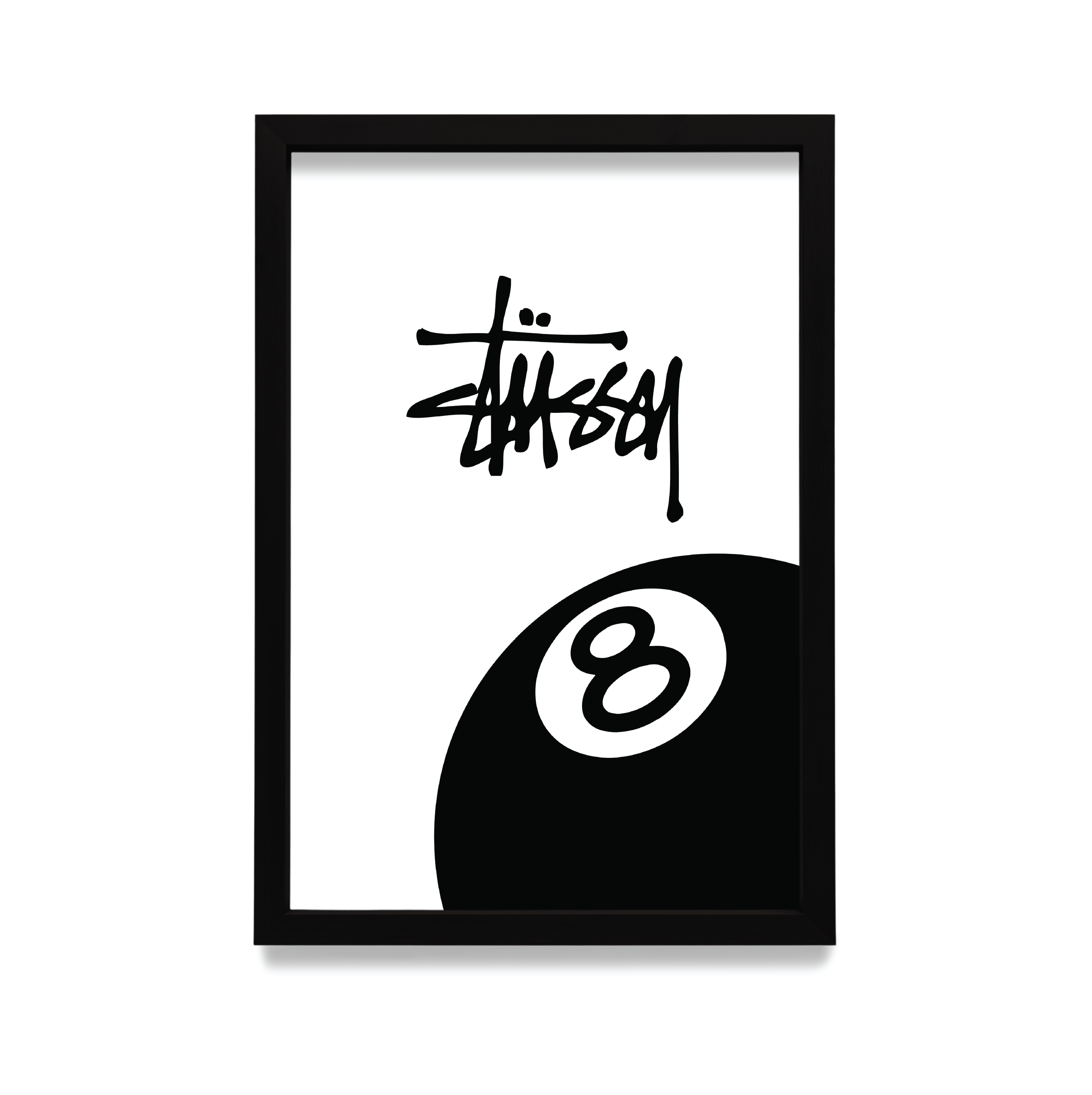 Plakat stussy w czarnej ramie