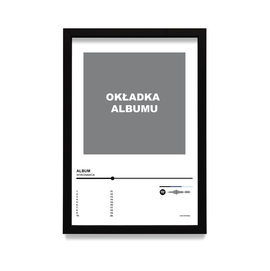 Personalizowany plakat z albumem muzycznym w czarnej ramie